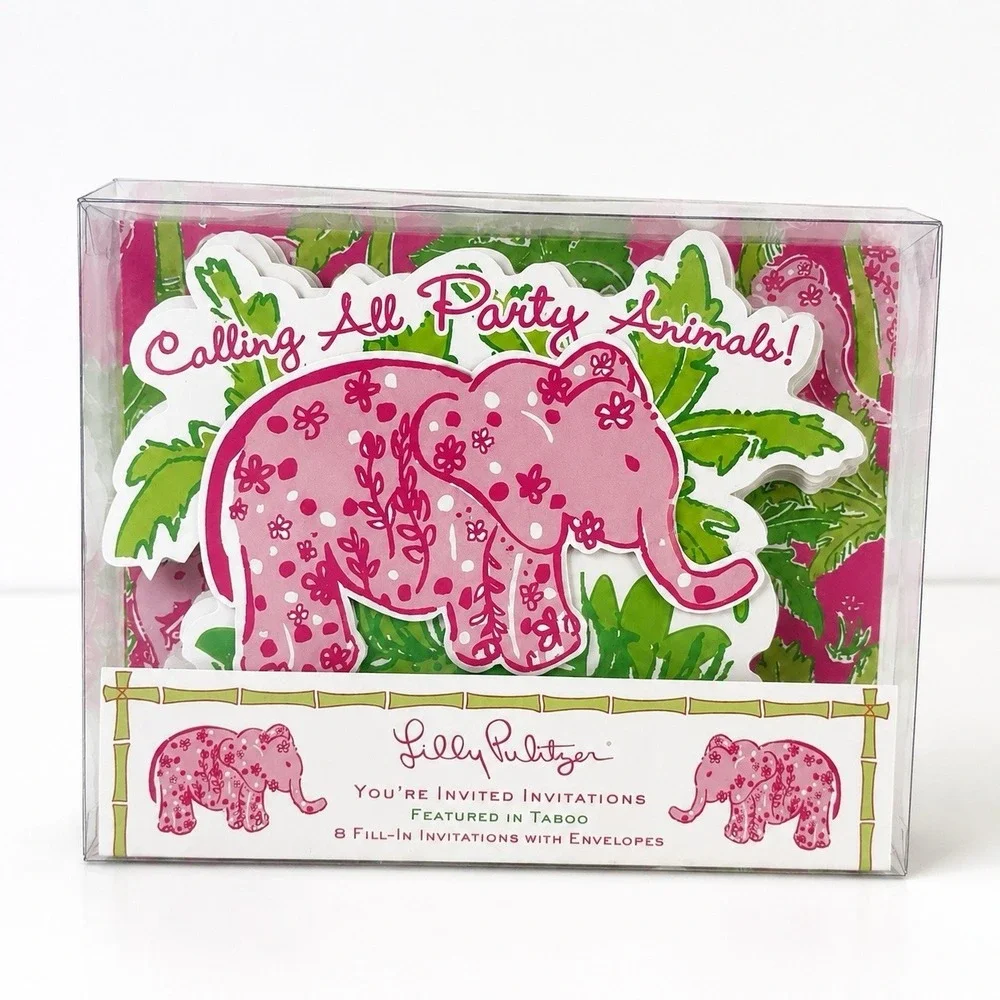Vintage Lilly Pulitzer TABOO Pink Elephant Invitations Party Animals Rare (13)